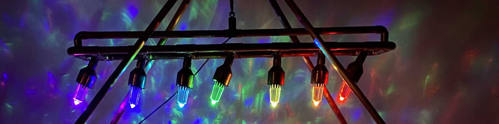 Chromotherapy light setup inside the Pyramid Room at Pyramid Wellness, used for sound and light therapy sessions